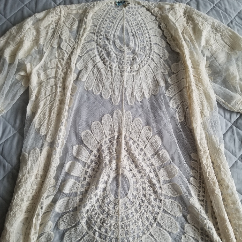 rebellion size large cream white lace cardigan